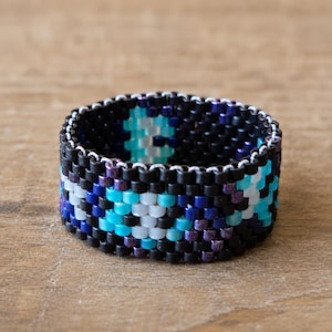 Gas Station Mermaid Ring | Beaded Peyote Ring | Coastal Goth Jewelry | Black Turquoise Statement Ring | Weird Mermaid Jewelry