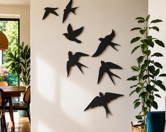 Conjunto de Arte de Parede em Metal com Pássaros Voando | Silhueta de Andorinha para Decoração de Parede | Decoração em Metal para Ambientes Internos e Externos Inspirada na Natureza