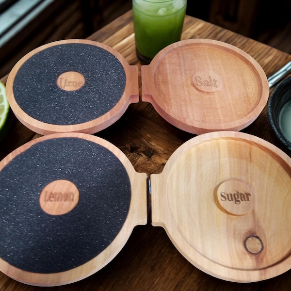 Handmade Wood Cocktail Glass Rimmer with Foam Insert — Salt or Sugar, Personalization Available