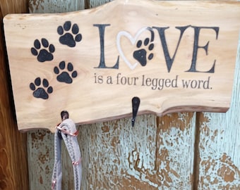 Handmade Wooden Epoxy Wall Mount Pet Leash Holder