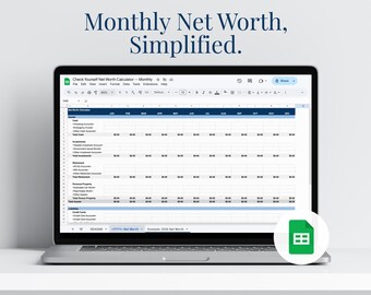 Net Worth Calculator Spreadsheet | Monthly Finance Tracker | Google Sheets Template | Assets | Liabilities | Personal Finance