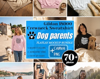 Dog Parents Sweatshirt Mockup Bundle – Gildan 18000 Crewneck Sweatshirt, Canva Template (PNG)