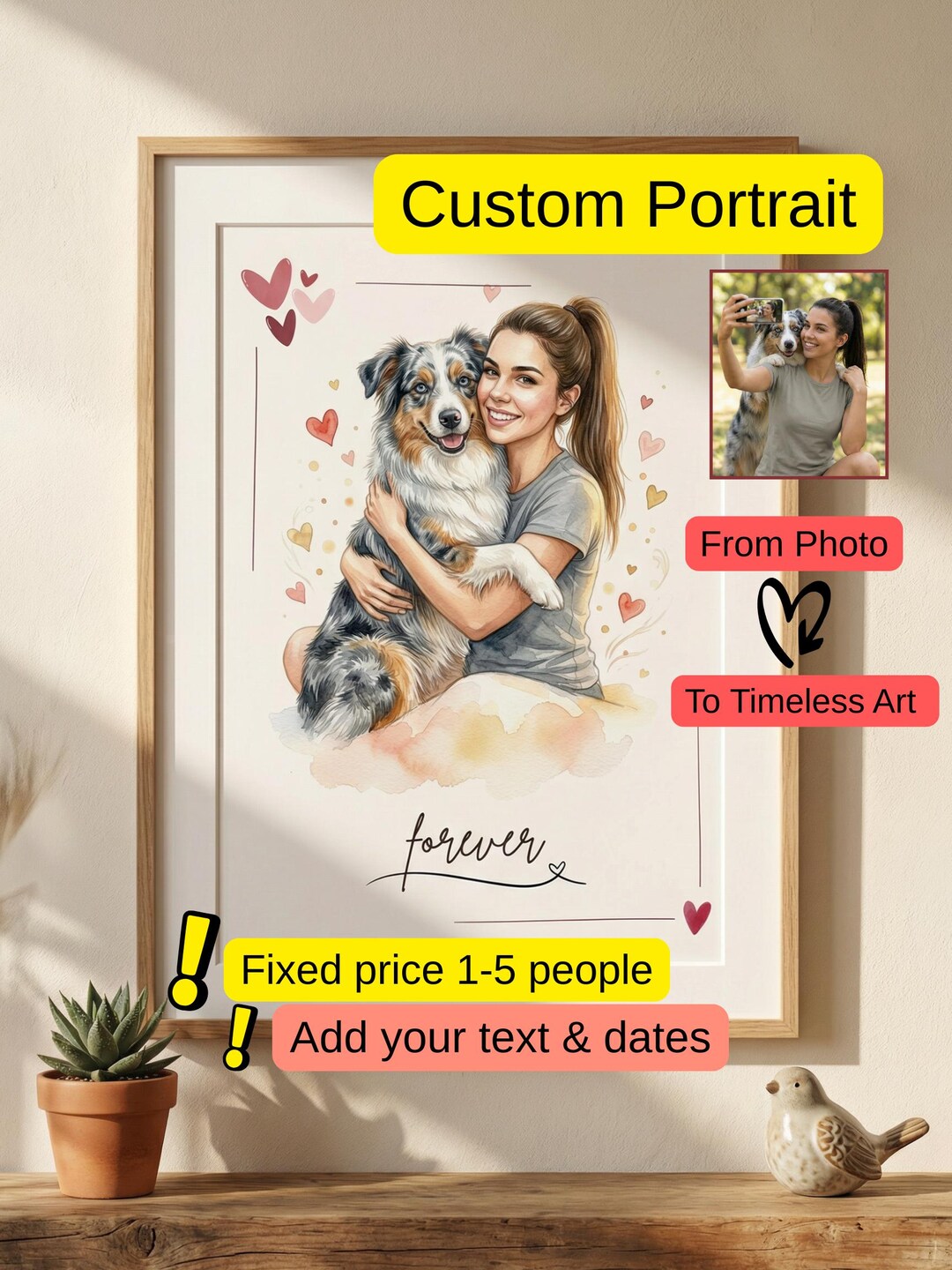 Custom Family and Dog Portrait From Photo | Pet Memorial Keepsake ...