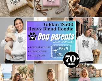 Dog Parents Hoodie Mockup Bundle – Gildan 18500 Heavy Blend Hoodie , Canva Template (PNG)