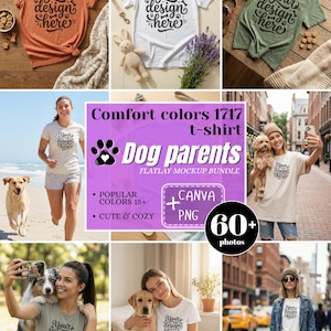 Dog Parents T-Shirt Mockup Bundle – Comfort Colors 1717, Canva Template (PNG) image 1