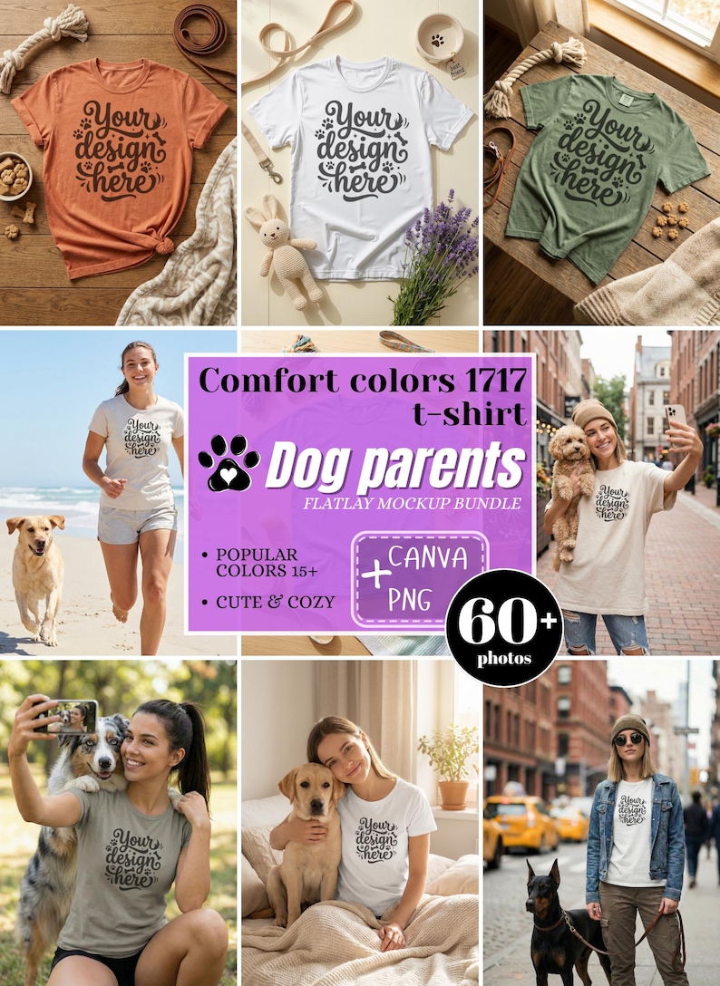 Dog Parents T-Shirt Mockup Bundle – Comfort Colors 1717, Canva Template (PNG) image 1