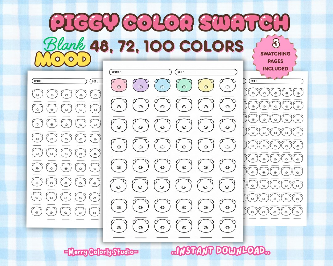 Color Chart 48 Fill In Kawaii Piggy Color Swatch Chart, Blank Face, Alcohol Marker Test ...