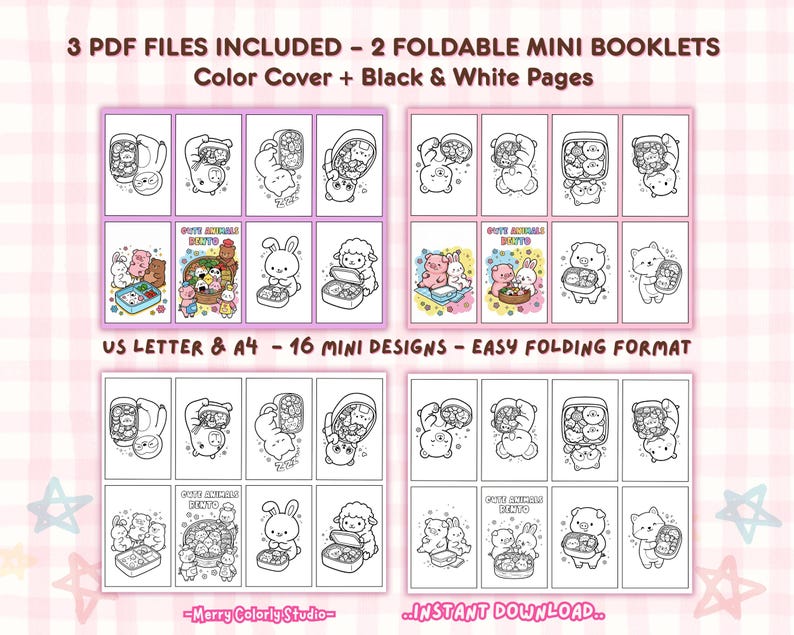 Kawaii Mini Coloring Book – Cute Animals Bento | Foods Coloring Pages ...