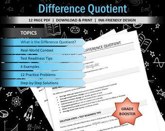 Feuille de travail sur le quotient de différence | Précalcul PDF | Exemples pas à pas, exercices pratiques et corrigé