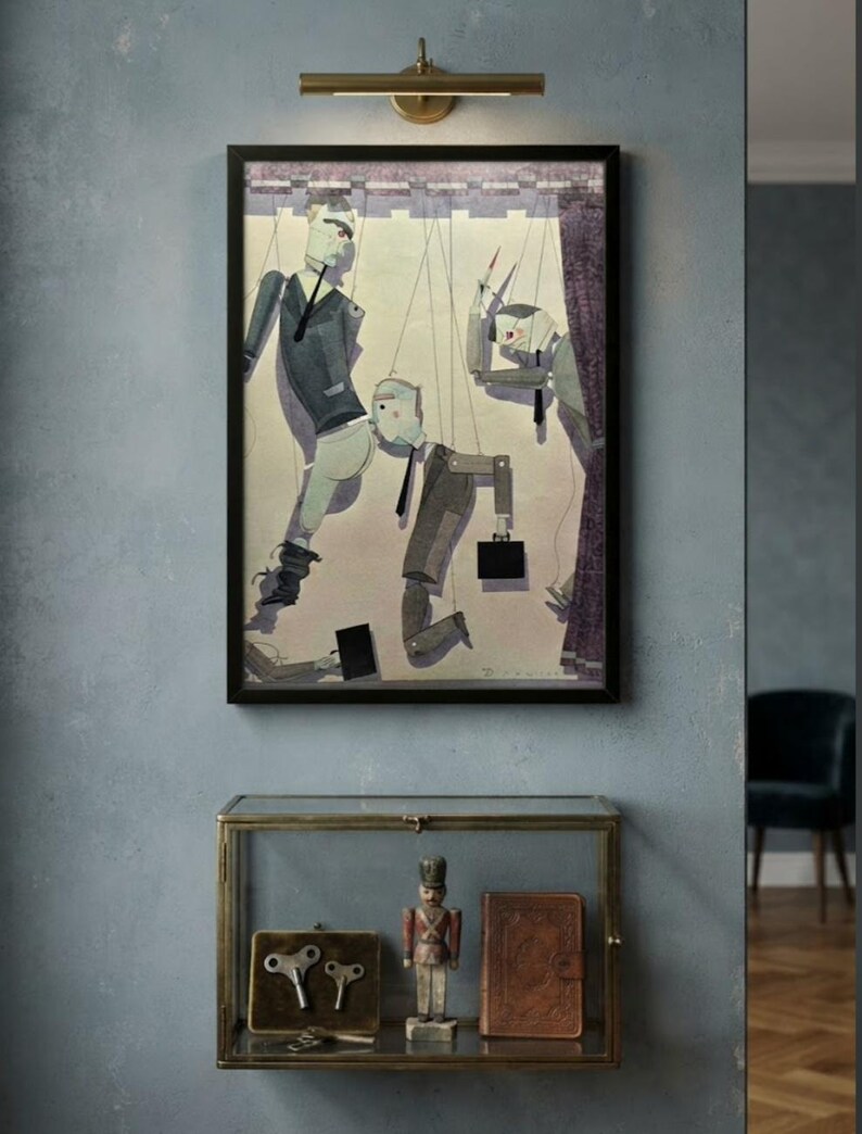 8x10 Framed Original Illustration Featuring Jointed Marionette Figures ...