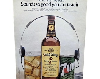 Anuncio original de revista de 1981, tamaño 8x10, de Seagram's Seven Crown American Whiskey.