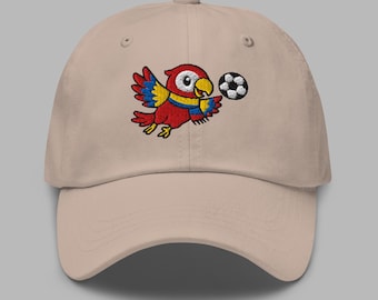 Gorra de fútbol de Colombia para papá, con mascota Kawaii bordada.