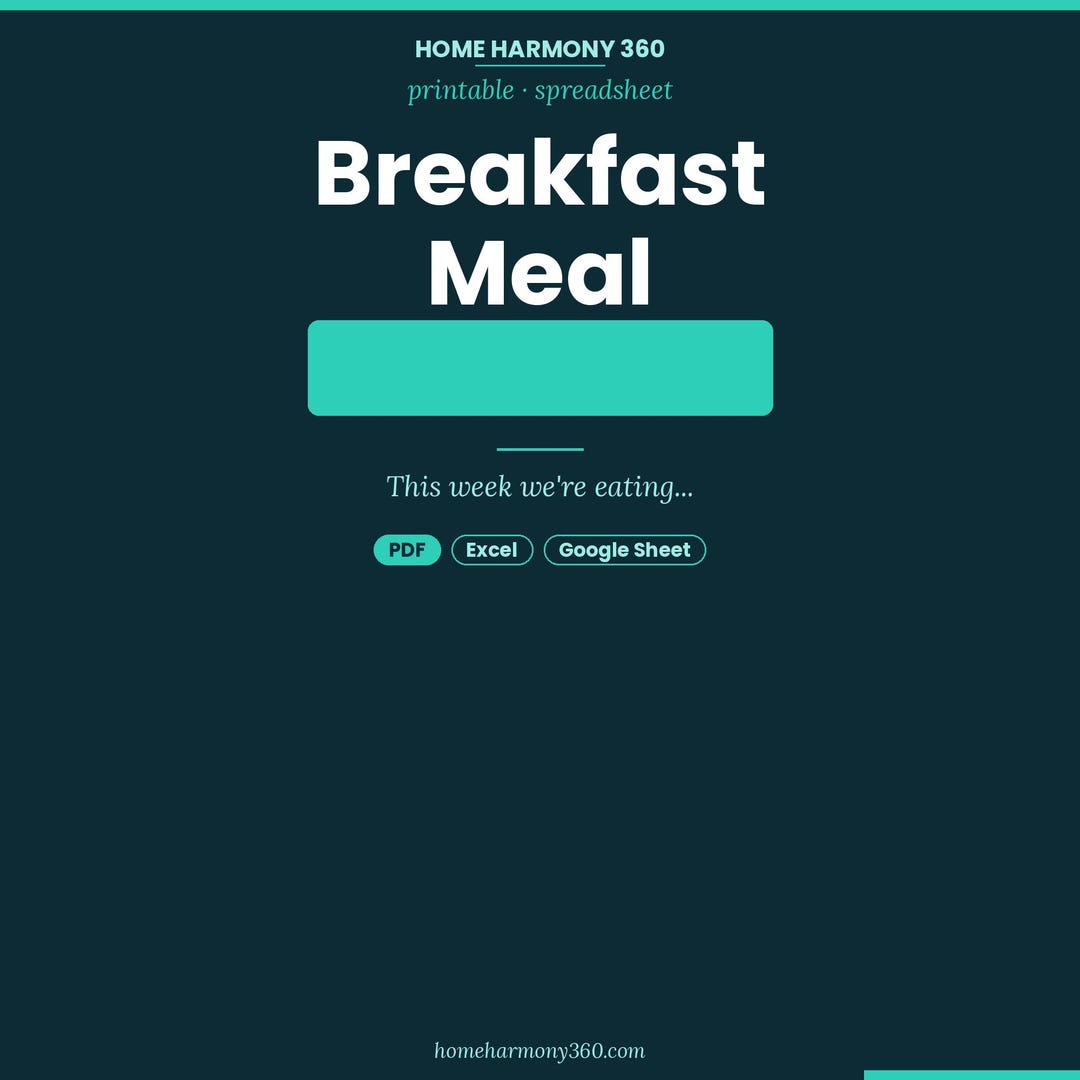 Weekly Breakfast Planner Printable | Family Meal Planner PDF Excel ...