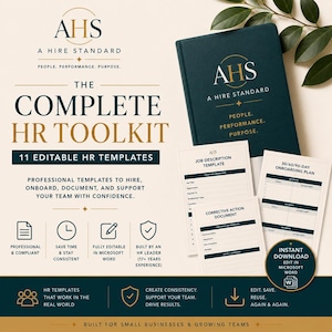 HR Toolkit | 11 Editable Microsoft Word HR Templates | Employee Onboarding | Job Description | Corrective Action | Interview Guide