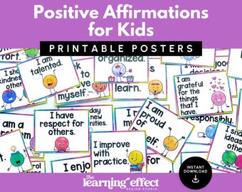 Positive Affirmations for Kids | Printable Cards | Growth Mindset Posters