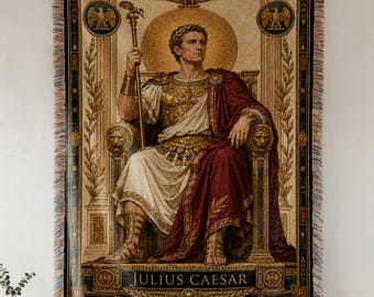 Coperta tessuta con ritratto di Giulio Cesare, arazzo dell'Impero Romano, decorazione murale dell'antica Roma, regalo per gli amanti della storia, coperta religiosa bizantina