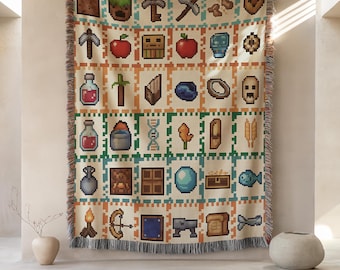 Gamer Woven Blanket | Pixel Art Tapestry Throw, Geek Decor