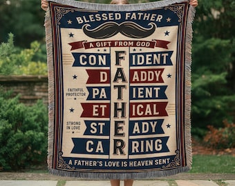 Coperta tessuta con la scritta "Beato Padre", coperta in arazzo per papà cristiano, regalo per la festa del papà a tema religioso, coperta con citazione per il papà, coperta per papà mandato dal cielo