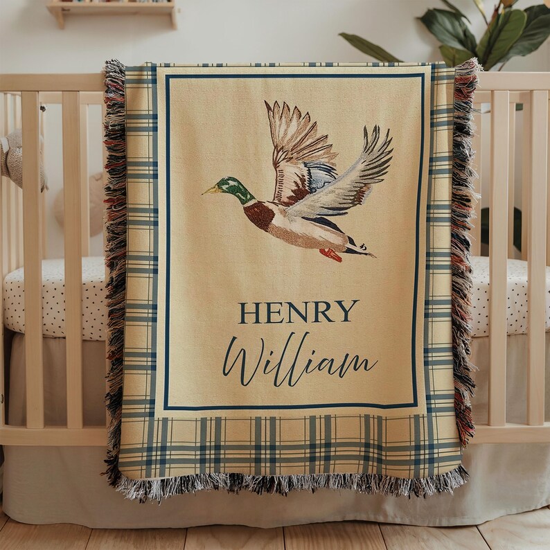 Personalized Mallard Duck Woven Blanket, Hunting Nursery Throw, Custom ...