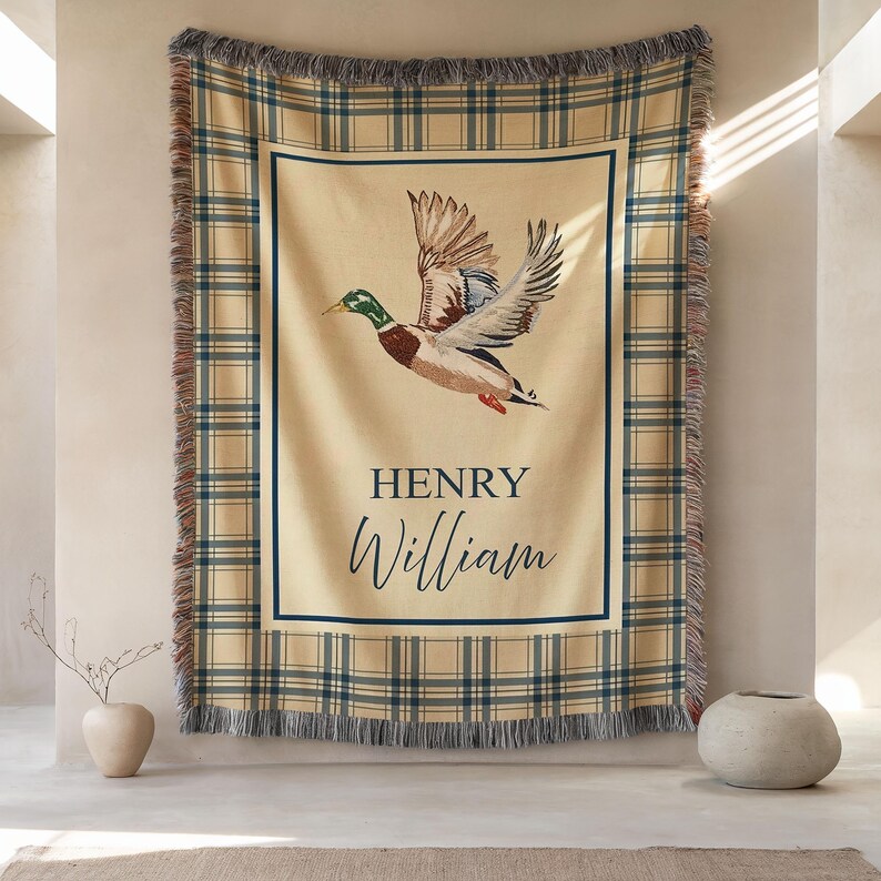 Personalized Mallard Duck Woven Blanket, Hunting Nursery Throw, Custom ...
