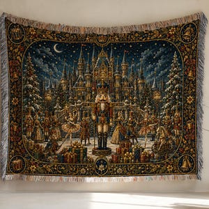 Weihnachtsdecke mit Nussknacker-Motiv, Wandteppich mit Spielzeugsoldaten-Ballettmotiv und verschneitem Palast, königliche Weihnachtsdekoration im Winterwunderland-Stil