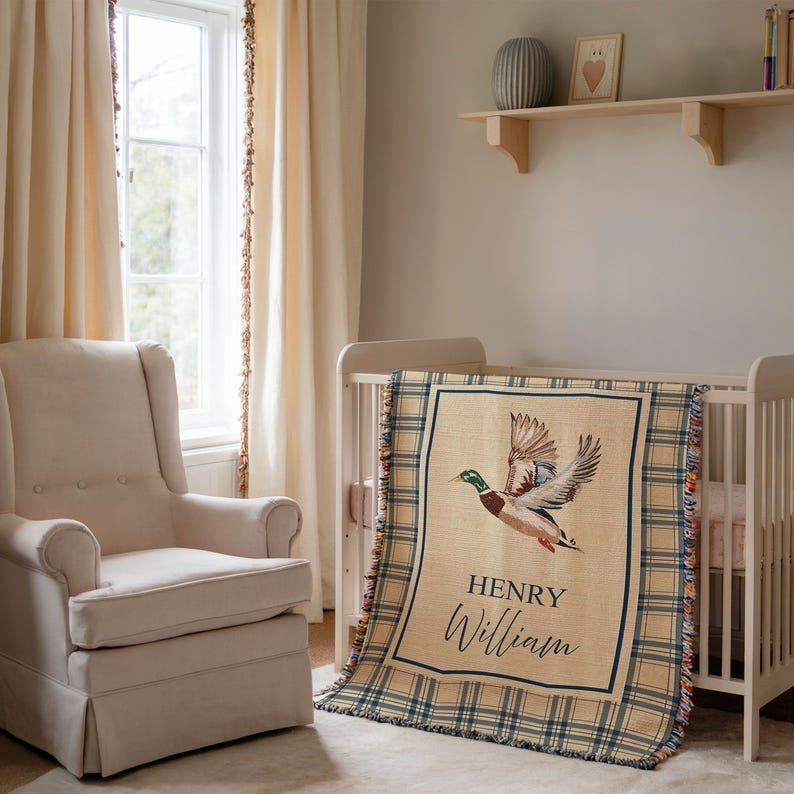 Personalized Mallard Duck Woven Blanket, Hunting Nursery Throw, Custom ...