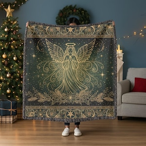 Manta tejida de algodón con mosaico de ángel / Manta de tapiz de ángel con halo imagen 1
