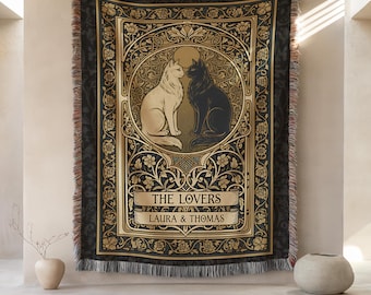 Manta tejida personalizada con diseño de carta del tarot del gato / Arte celestial Art Nouveau