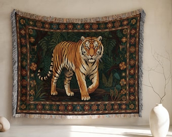 Tiger Woven Blanket | Forest Vintage Antique Floral Asian