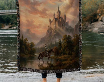 Gewebte Mittelalterliche Gobelin Decke | Ritter und Burg Kunst