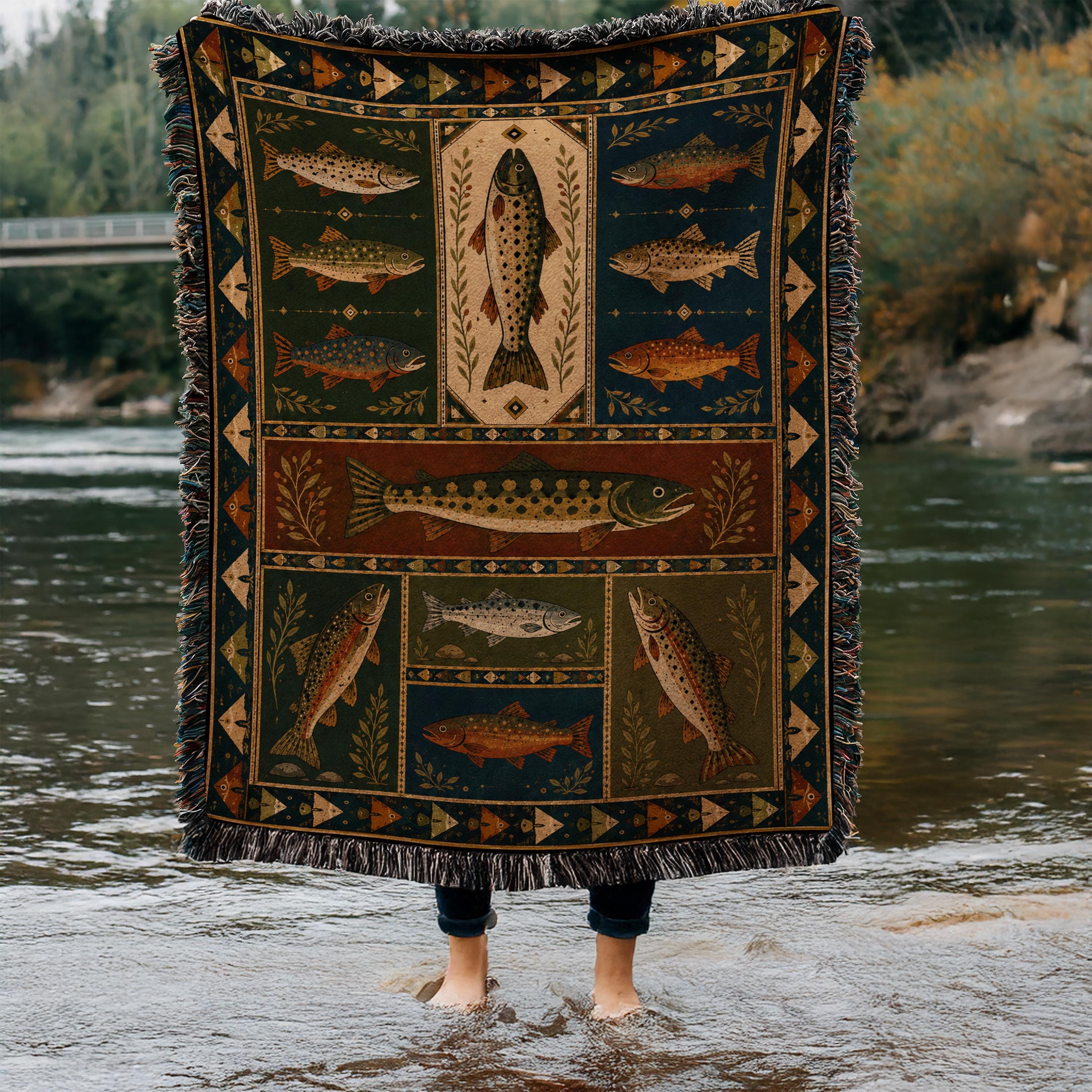Vintage Woven Fish Blanket - Etsy