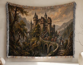 Mittelalterliche Burgritter gewebte Decke, Wandbehang, Gothik Fantasy Wanddeko, Gothik, Mittelalterliche Burg, Landschaft, Gothik, Mittelalterliche Burg, Mittelalterliche Burg