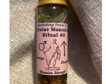 Aceite ritual masculino divino, fuerza de guerrero, disciplina y poder arraigado, coraje, protección y motivación.