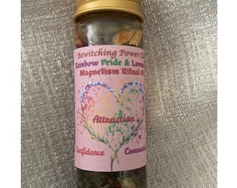 Aceite ritual de magnetismo Rainbow Pride & Lavender, atracción LGBTQ+, confianza, amor propio, conexión auténtica, magnetismo personal, romance.