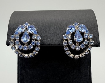 Vintage Blue Rhinestone Draped Clip-On Earrings – 1950s Glam Bridal Something Blue