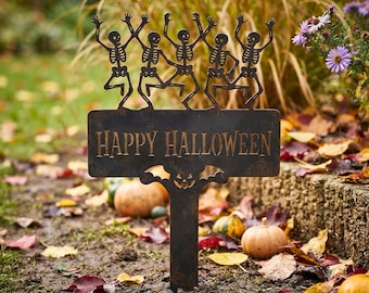 Fröhliches Halloween! Skelett-Gartenstecker (SVG) – Tanzendes Skelett als Gartenschild – Lasergeschnittene Datei – Metall – Halloween-Dekoration – CNC-Plasma – DXF – Digitaler Download