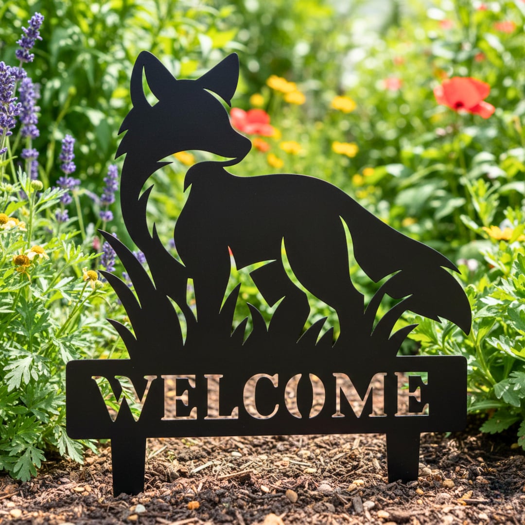 Sign Stake Svg Fox Garden Stake SVG: Custom Laser Cut Welcome Yard Sign DXF Digital ...