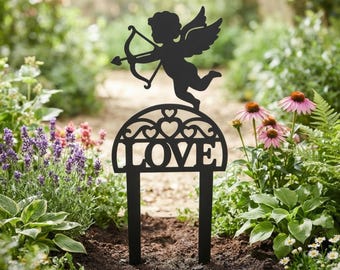 Gartenstecker mit Amor-Motiv (SVG-Datei) – Valentinstag-Gartendeko aus Metall – Metallschild – Laserschnittdatei für CNC-Plasma – Digitaler Download