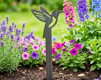 Gartenstecker mit Kolibri (SVG-Datei) aus Metall, lasergeschnitten, für Gartendekoration, Blumendekoration, CNC-Plasma-Fräsung, DXF-Datei, Glowforge-Genehmigung, Außenschild