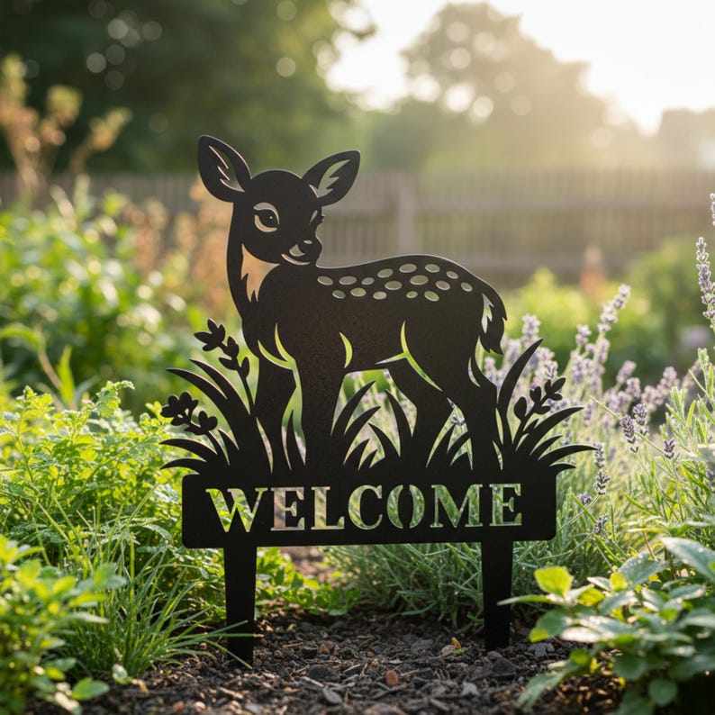 Sign Stake Svg Fawn Garden Stake SVG: Baby Deer Custom Laser Cut Welcome Yard Sign DXF ...