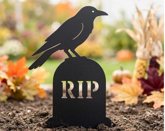 Krähe Grabstein Gartenstecker SVG, Halloween Friedhof Dekor, Rabe Silhouette (digitaler Download)