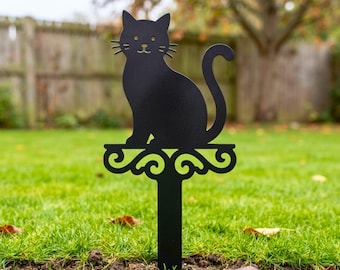 Schwarze Katze als Gartenstecker (SVG-Datei), Halloween-Gartendekoration, Laserschnittdatei (Digitaler Download)