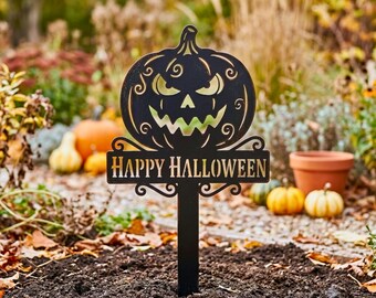 Fröhliches Halloween! Kürbis-Gartenstecker SVG Gruselige Jack-o'-Lantern Metall-Gartendeko Lasergeschnittene Datei CNC Plasma Digitaler Download