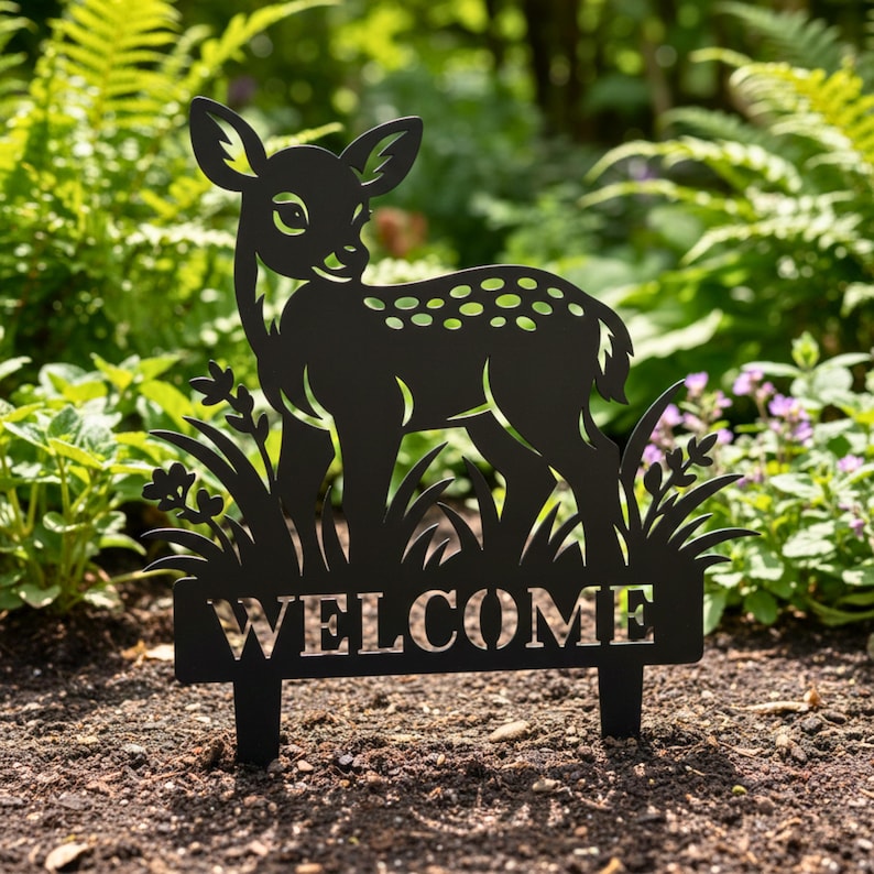 Sign Stake Svg Fawn Garden Stake SVG: Baby Deer Custom Laser Cut Welcome Yard Sign DXF ...