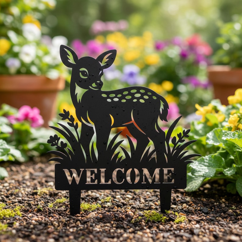 Sign Stake Svg Fawn Garden Stake SVG: Baby Deer Custom Laser Cut Welcome Yard Sign DXF ...