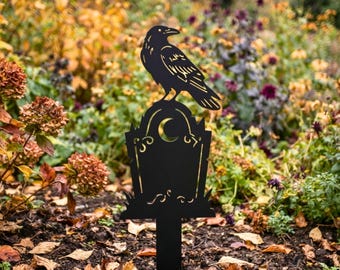Raben-Grabstein-Gartenstecker SVG Halloween Krähe Gartendeko Metall Grabdekor Lasergeschnittene Datei CNC Plasma Digitaler Download