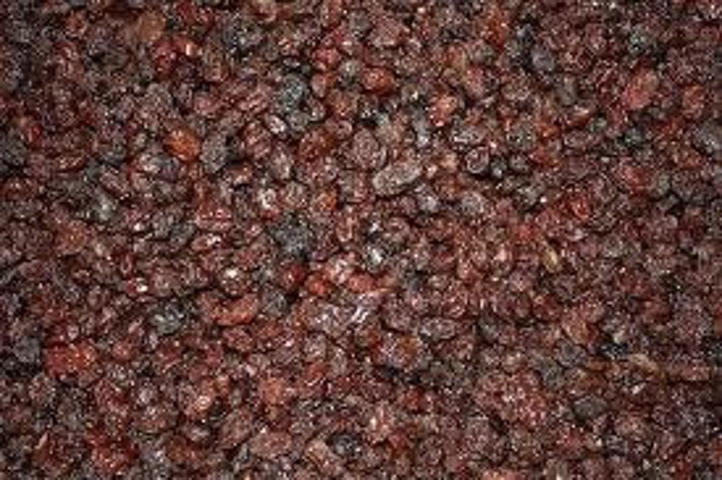 May include: A close-up view of a large quantity of dark brown raisins.
