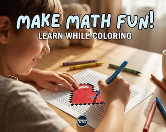 Arkusze do kolorowania z elementami matematyki Pixel Art | Mnożenie i dzielenie w formacie PDF (pobieranie cyfrowe)