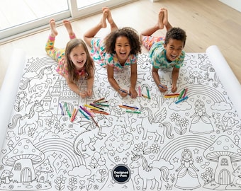 Gigantyczne podkładki urodzinowe do kolorowania | Zabawa na imprezę z motywem jednorożca, dinozaura i kosmosu (do pobrania w formacie PDF)