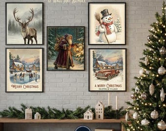 Zestaw starodawnych, bożonarodzeniowych wydruków artystycznych | 12 zimowych obrazów olejnych (do pobrania w wersji cyfrowej)